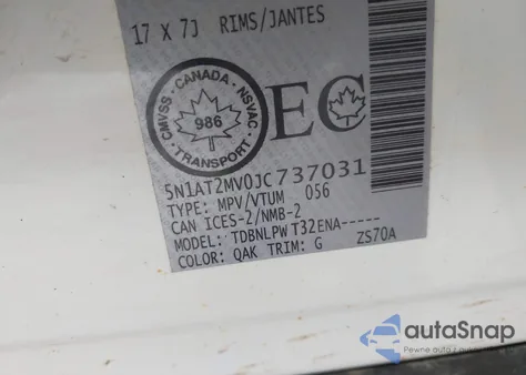 2018 Nissan Rogue S/Sl/Sv из США, поврежденный, VIN 5N1AT2MV0JC737031